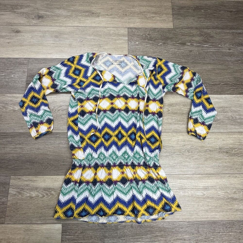 Patagonia Dress Womens Small Multicolor Chevron 3/4 Sleeve Boho Tunic Dress